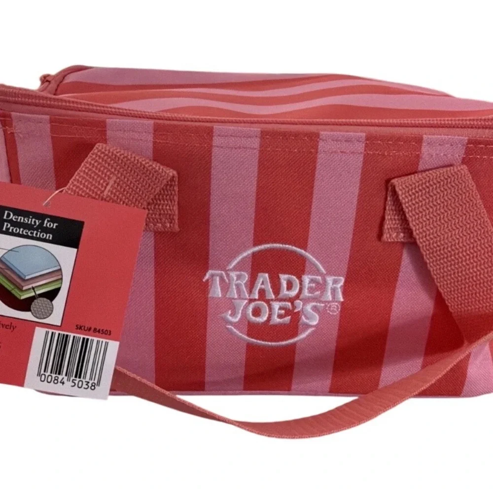 Trader Joe's Striped Mini Insulated Bag Pink Magenta 1.5 Gallon Cooler NWT - Picture 6 of 6
